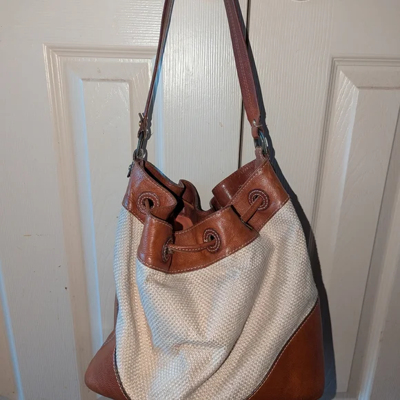 Elegant Two-Tone Leather and Canvas Women's Bag - Picture 4 of 9